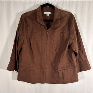 Coldwater Creek Jacket Women's 14 Solid Brown Full Zip Pockets Long Sleeve